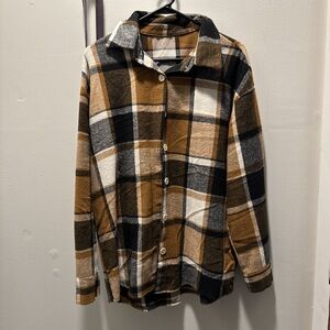 SHEIN Brown and Black Plaid Shirt